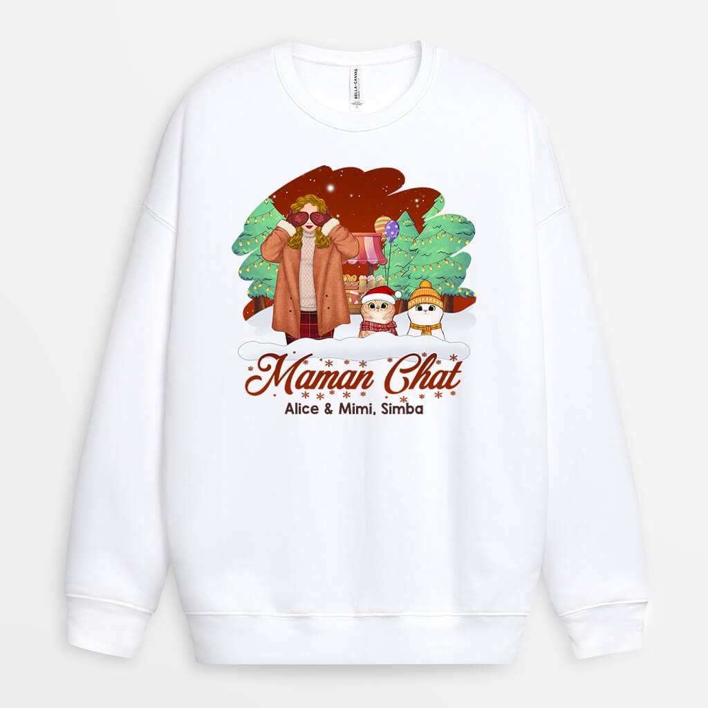 1411WFR1 sweatshirt maman de chat noel personnalise