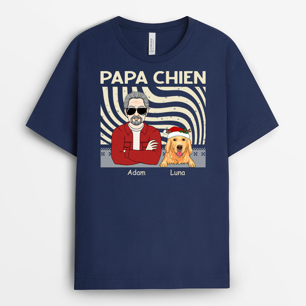 1413AFR2 t shirt papa de chien noel personnalise