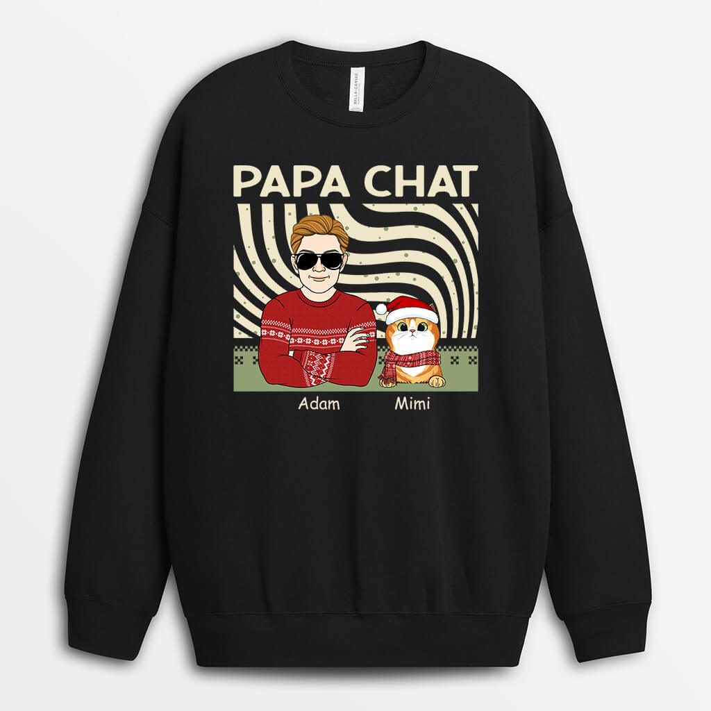 1413WFR1 sweatshirt papa de chat noel personnalise