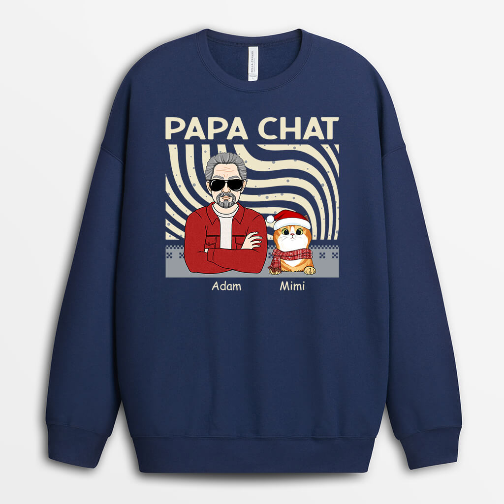 1413WFR2 sweatshirt papa de chat noel personnalise