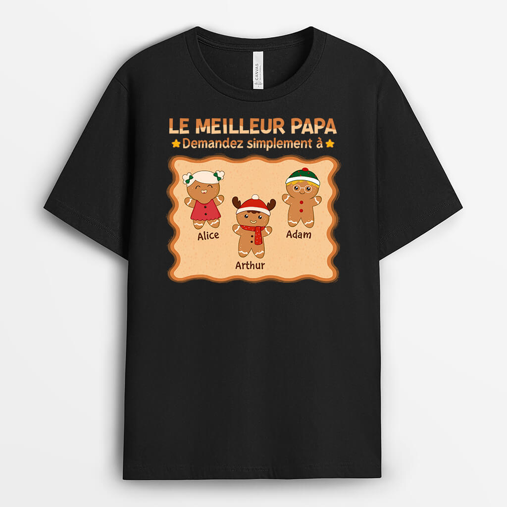 1417AFR1 t shirt meilleur papa de tous les temps bonhommes en pain depices personnalise