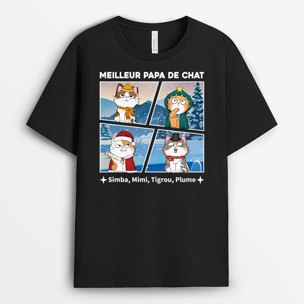 1426AFR1 t shirt le meilleur papa de chat personnalise