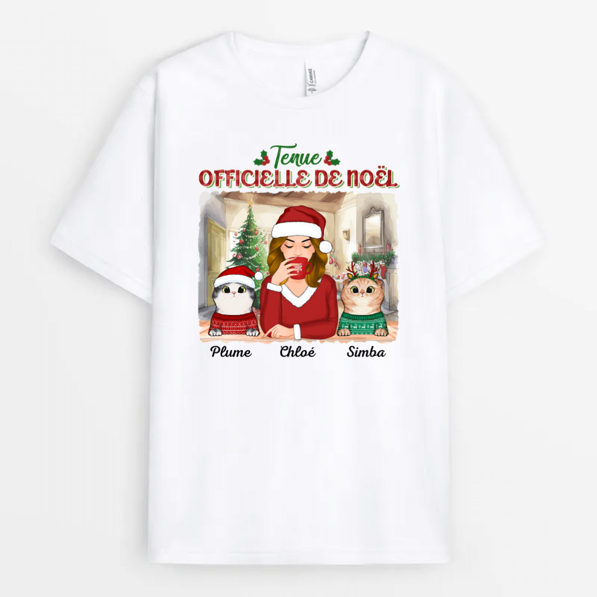 1432AFR1 t shirt tenue officielle de noel pour chat personnalise_2