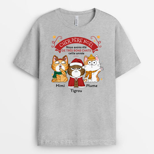 1436AFR2 t shirt cher pere noel nous avons ete de tres bons chats cette annee personnalise