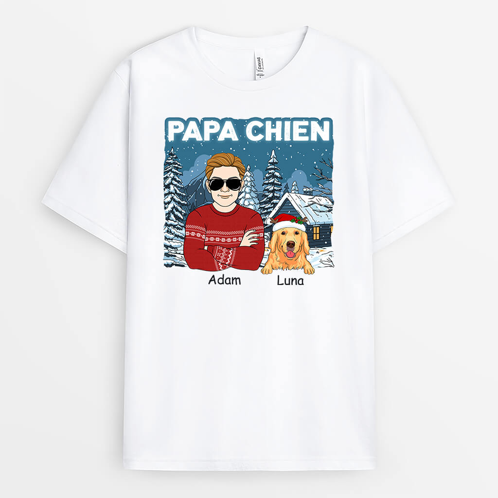 1437AFR1 t shirt papa de chien version noel personnalise