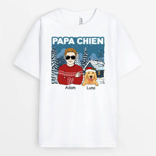 1437AFR1 t shirt papa de chien version noel personnalise