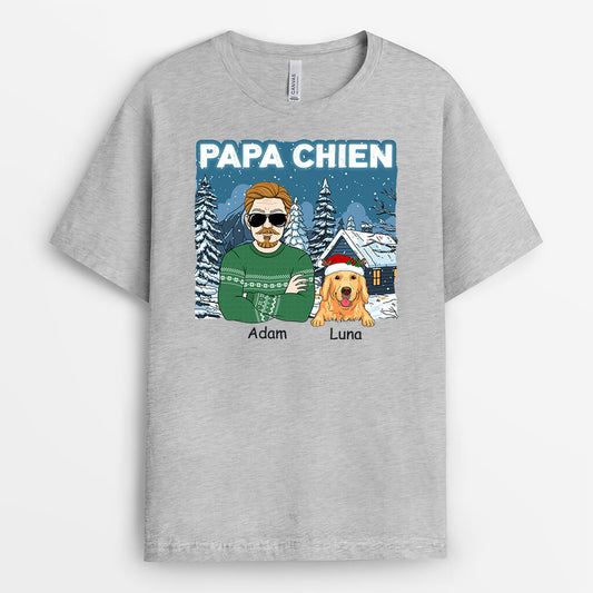 1437AFR2 t shirt papa de chien version noel personnalise