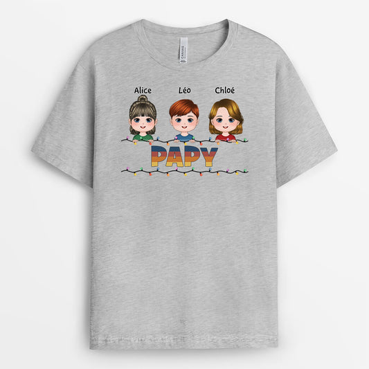 1438AFR1 t shirt papy avec petits enfants version noel personnalise
