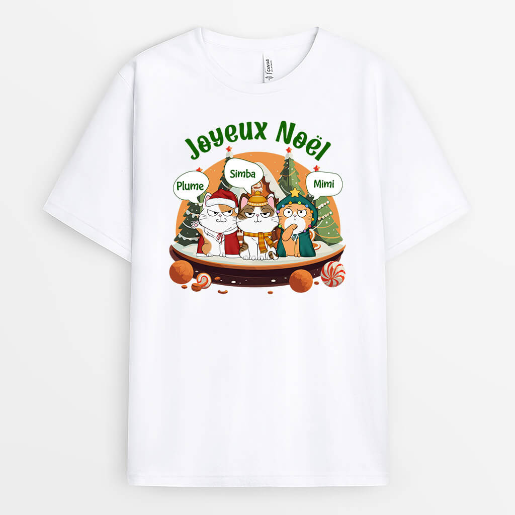 1446AFR1 t shirt joyeux miaou noel personnalise