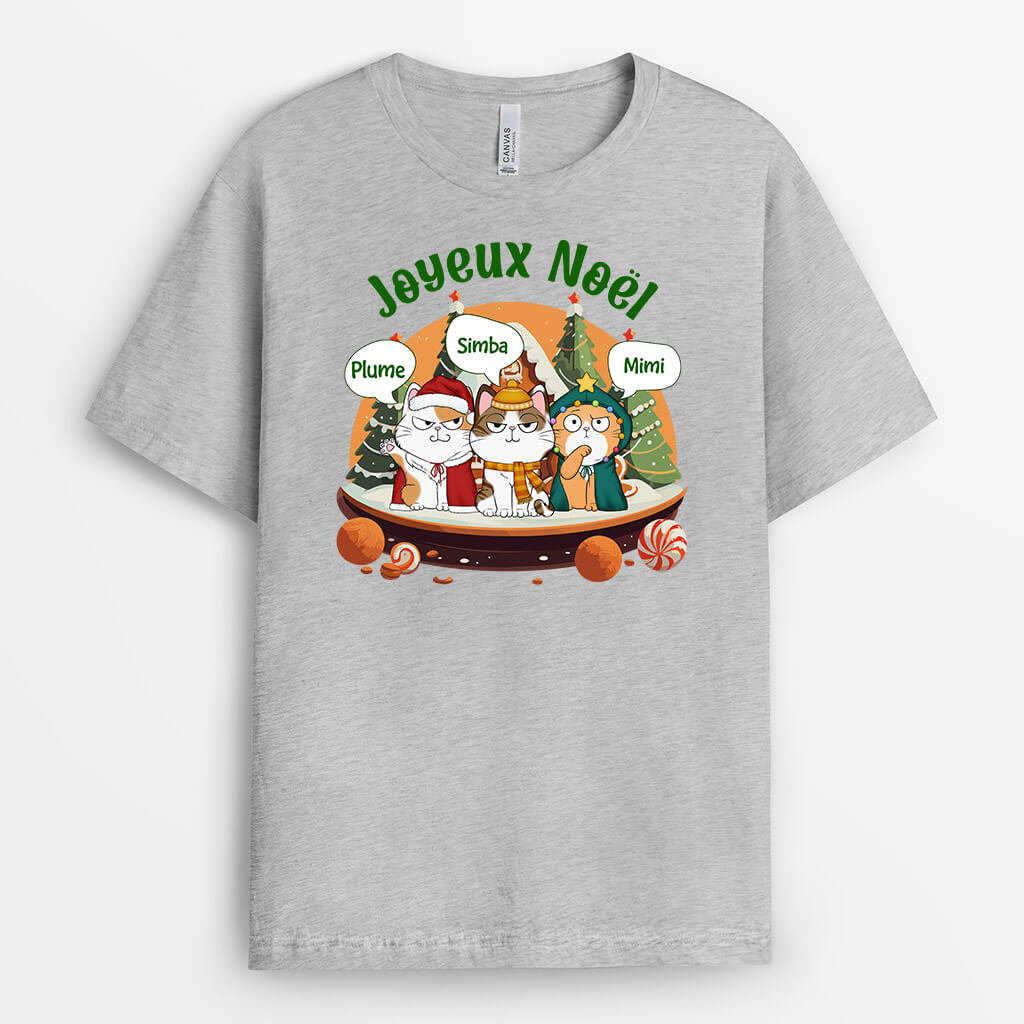 1446AFR2 t shirt joyeux miaou noel personnalise