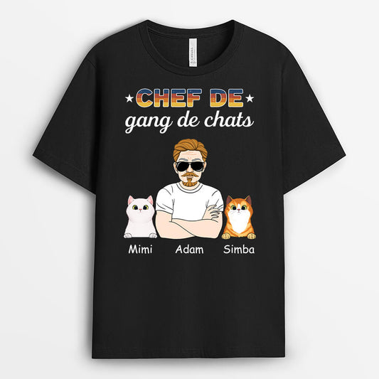 1449AFR1 t shirt chef de gang de chats personnalise