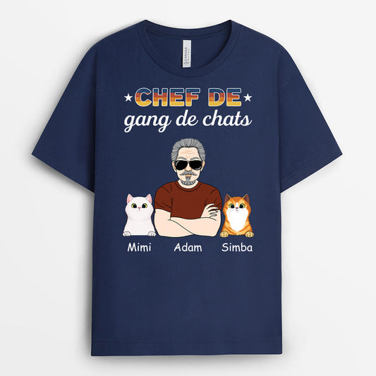 1449AFR2 t shirt chef de gang de chats personnalise