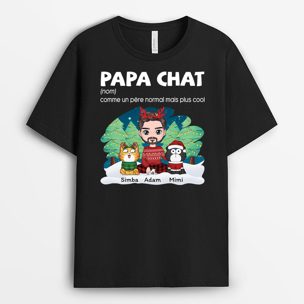 1450AFR2 t shirt definition papa de chat version noel personnalise