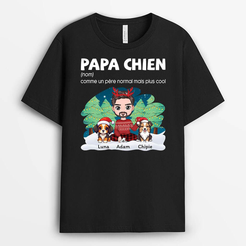 1450AFR2 t shirt definition papa de chien version noel personnalise