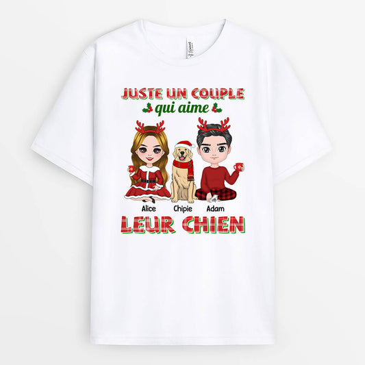 1471AFR1 t shirt juste un couple qui aime leur chien noel personnalise