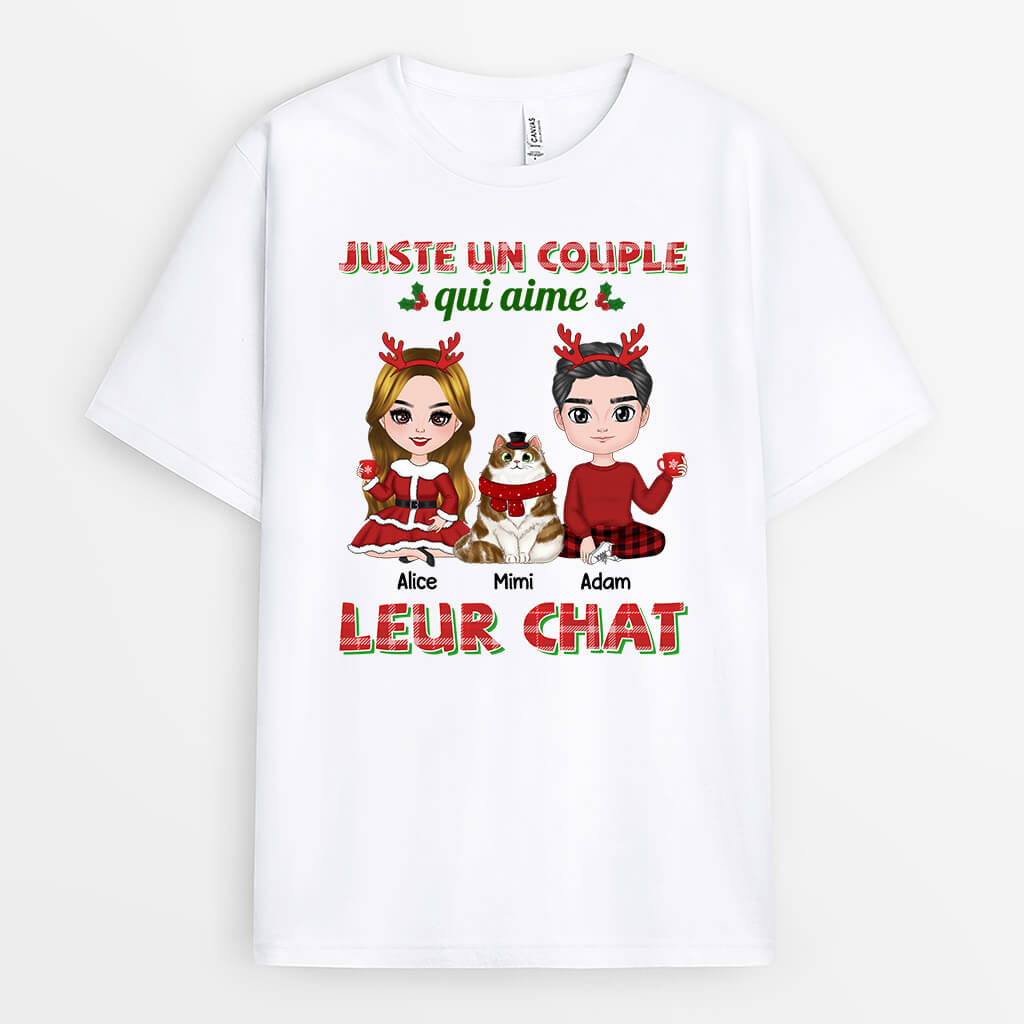 1471AFR2 t shirt juste un couple qui aime leur chat noel personnalise