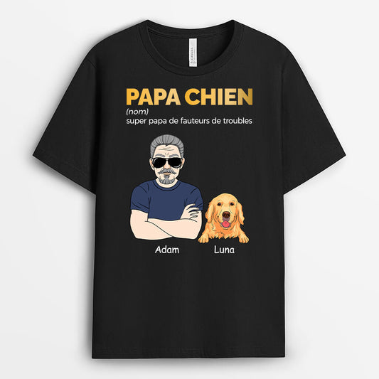 1480AFR1 t shirt super papa de fauteurs de troubles version chien personnalise