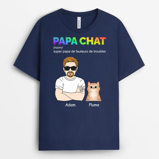 1480AFR2 t shirt super papa de fauteurs de troubles version chat personnalise