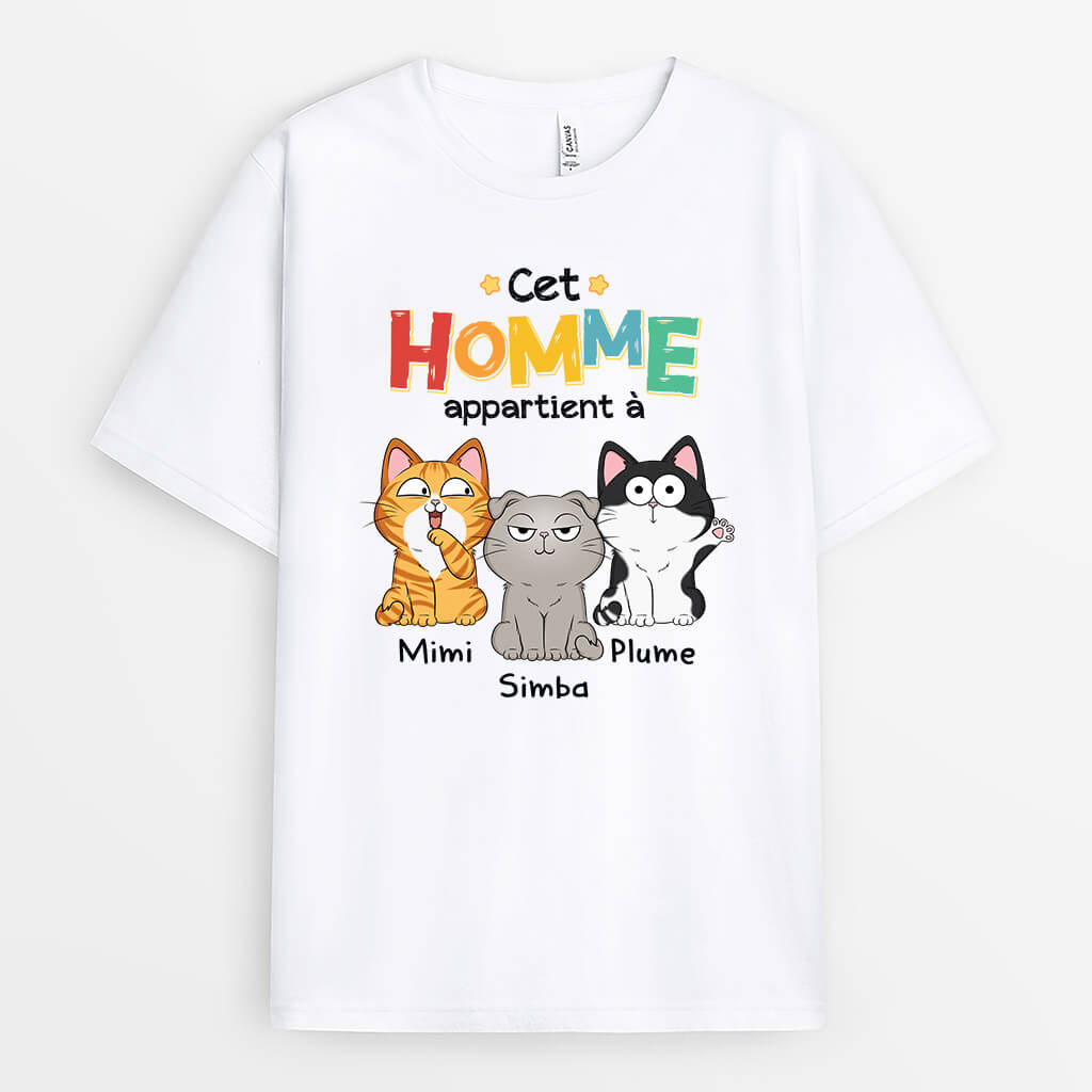 1481AFR1 t shirt cet humain appartient a avec chat personnalise