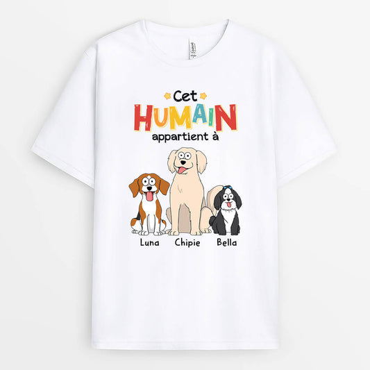 1481AFR1 t shirt cet humain appartient a avec chien personnalise