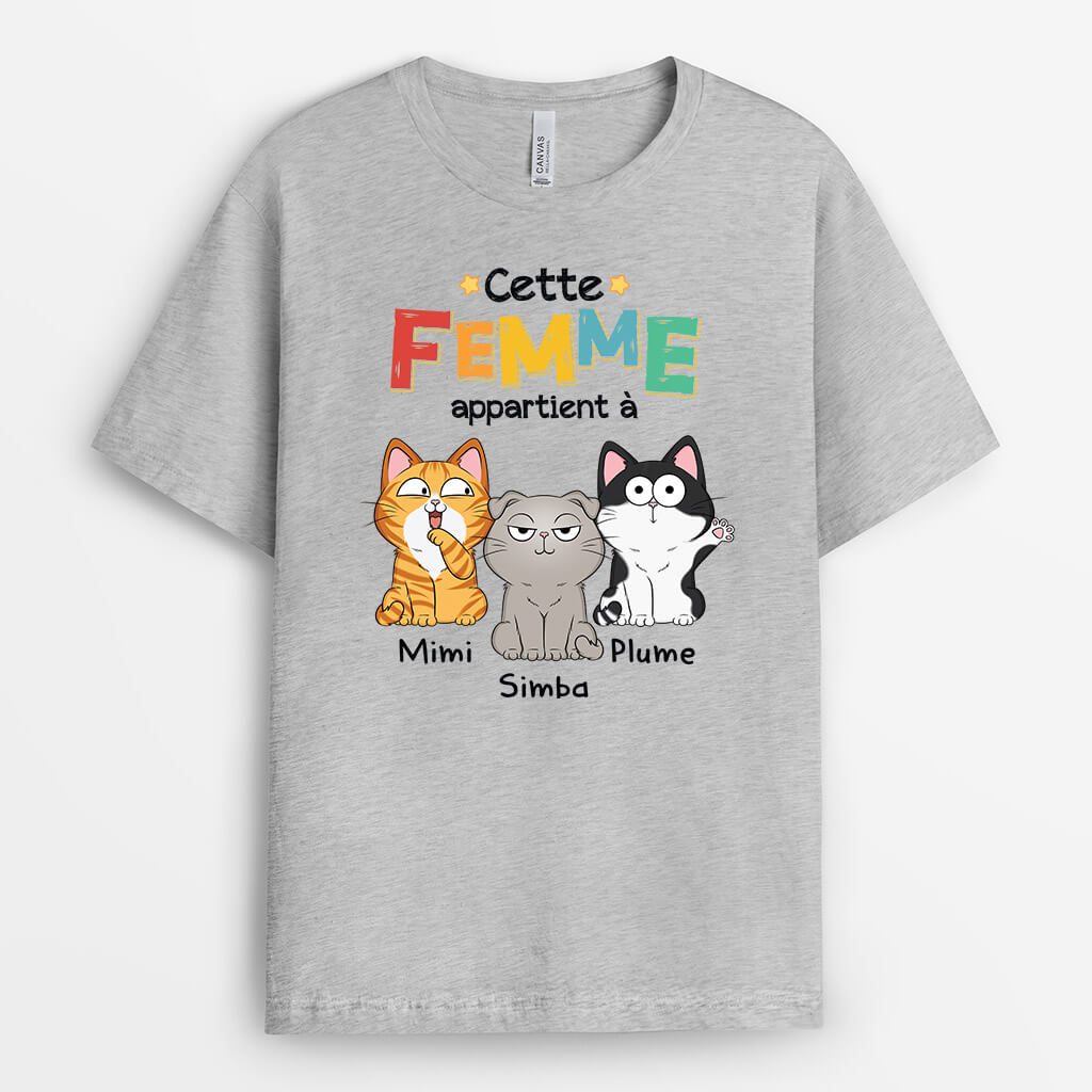 1481AFR2 t shirt cet humain appartient a avec chat personnalise