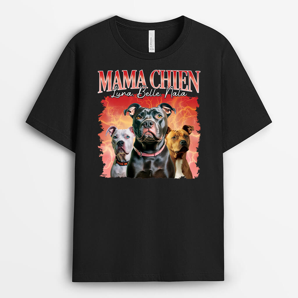 1482AFR2 t shirt maman chien papa chien avec prenom personnalise