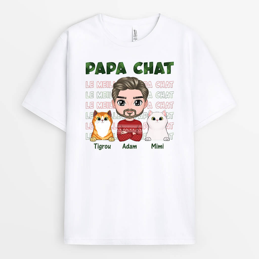 1496AFR2 t shirt papa chat version noel personnalise