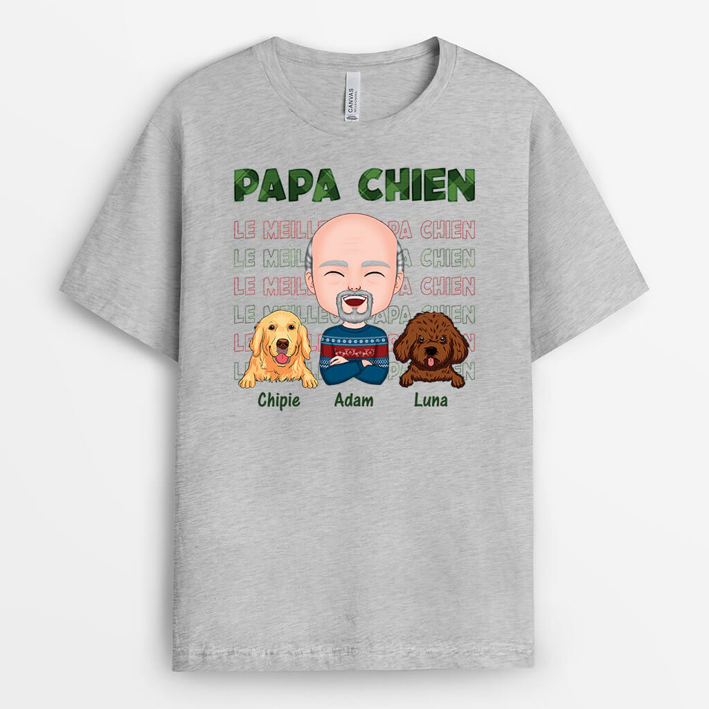 1496AFR2 t shirt papa chien blanc version noel personnalise