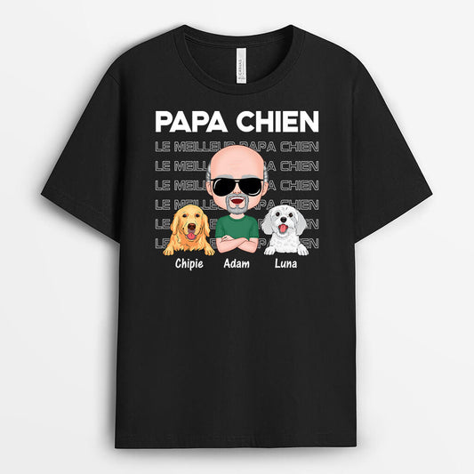 1497AFR1 t shirt papa chien noir personnalise