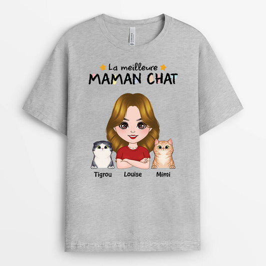 1501AFR1 t shirt la meilleure maman chat de tous les temps personnalise