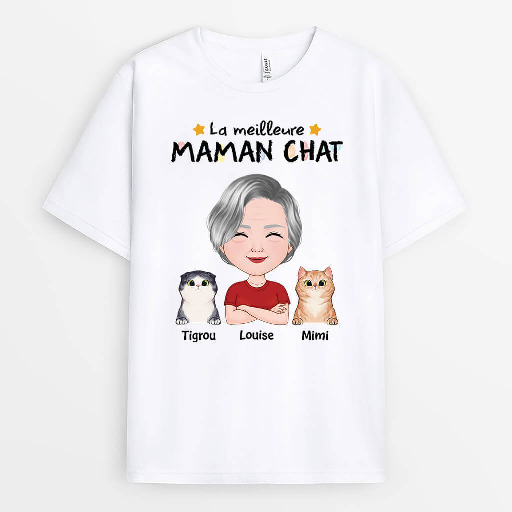 1501AFR2 t shirt la meilleure maman chat de tous les temps personnalise