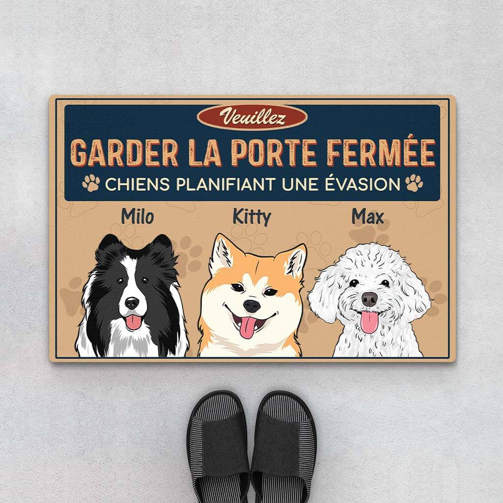 1502DFR1 paillasson veuillez garder la porte fermee version chien personnalise