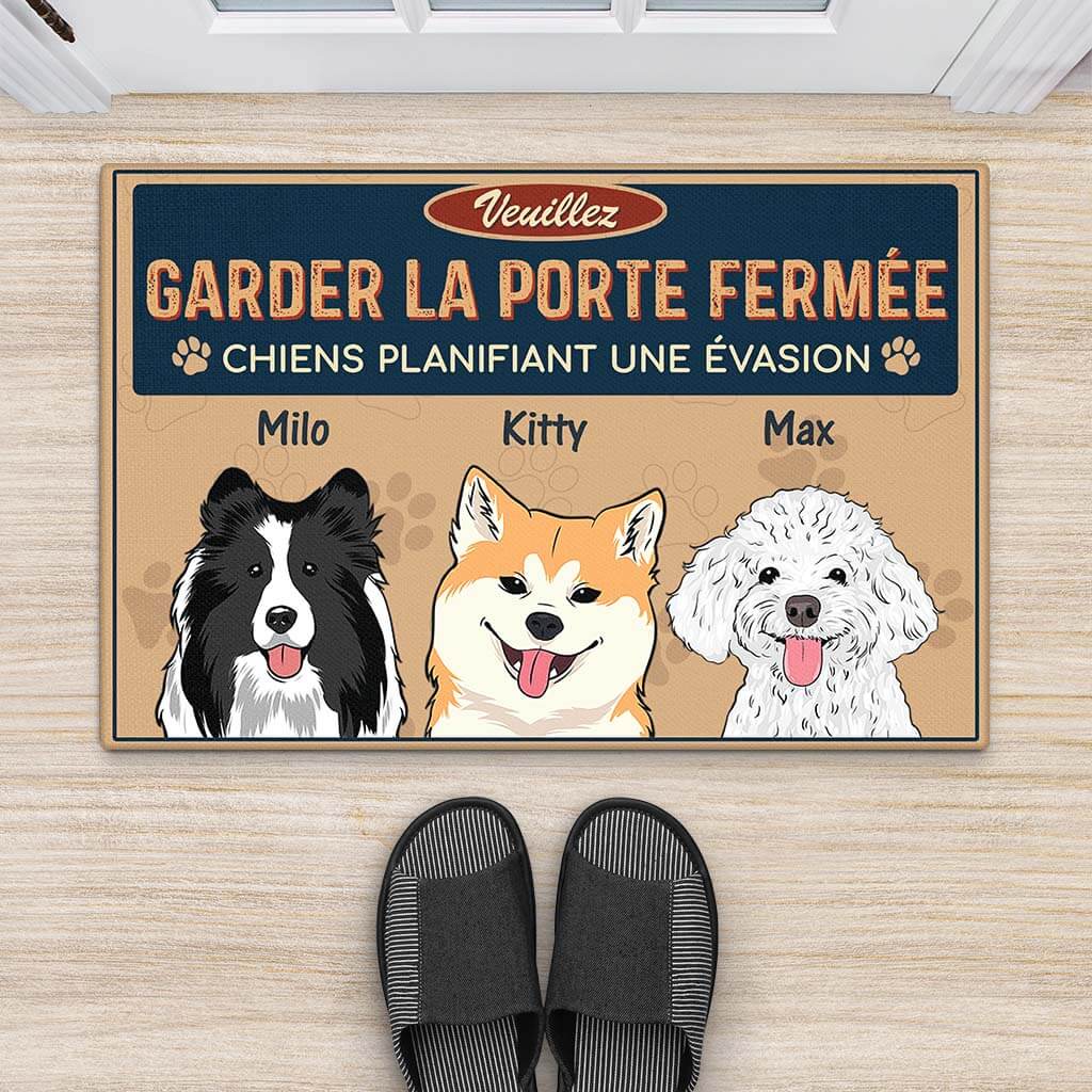 1502DFR2 paillasson veuillez garder la porte fermee version chien personnalise