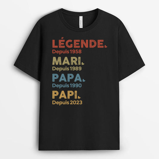 1503AFR1 t shirt legende mari papa papy depuis 2023 personnalise