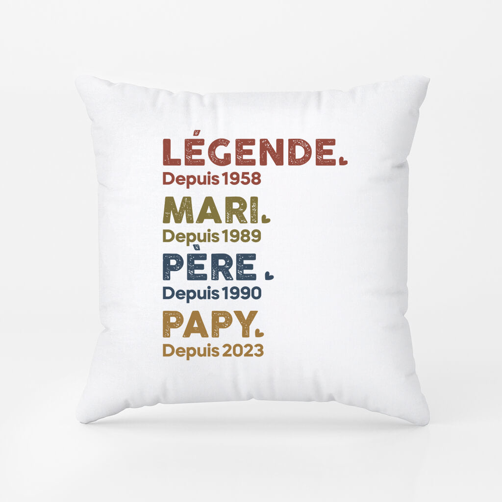 1503PFR2 legende mari papa papy depuis coussin homme personnalise