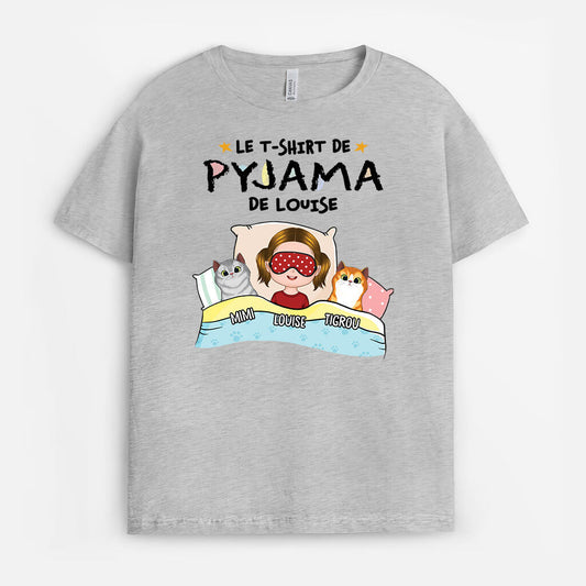 1529AFR1 t shirt de pyjama danna avec chat pour enfant personnalise