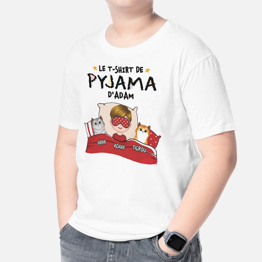 1529AFR2 t shirt de pyjama danna avec chat pour enfant personnalise