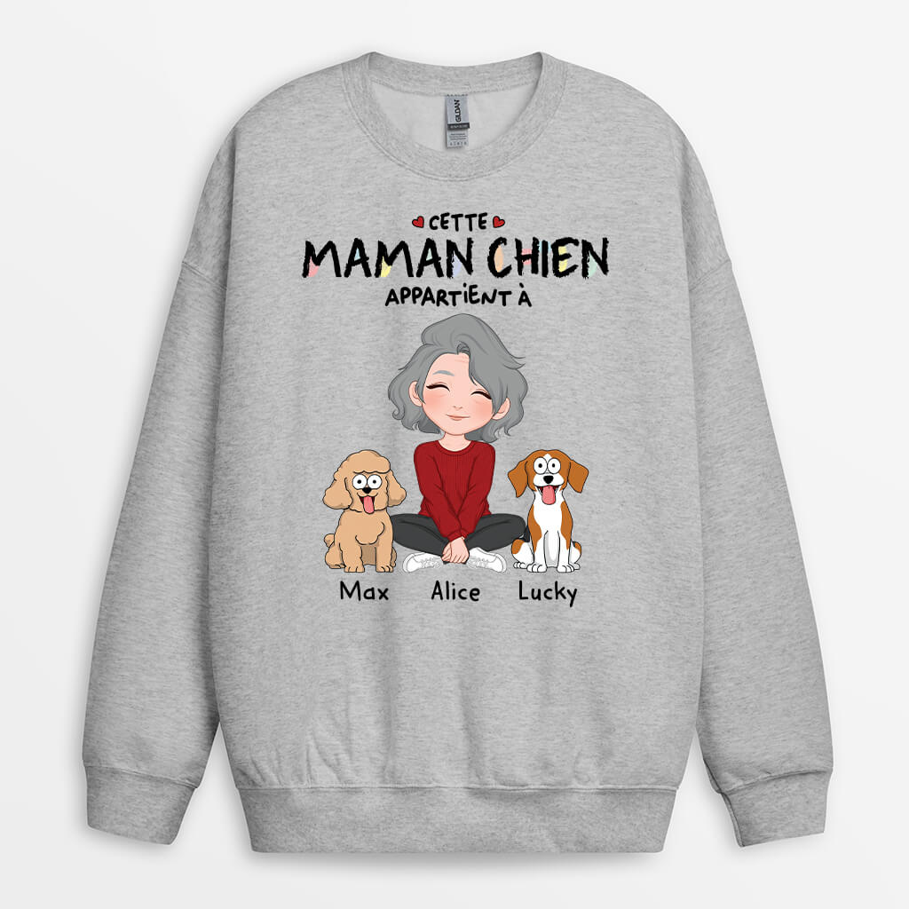 1536WFR1 sweat shirt cette maman chien appartient a personnalise