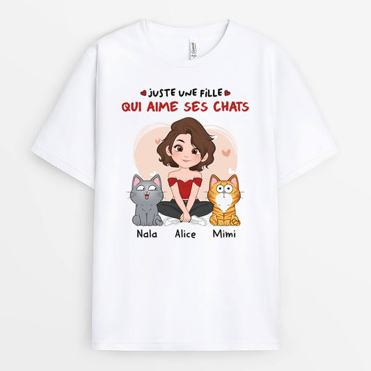 1537AFR1 t shirt juste une fille qui aime ses chats personnalise