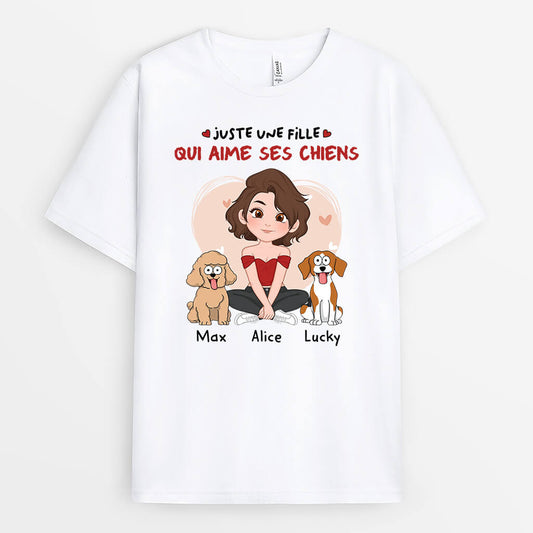 1537AFR1 t shirt juste une fille qui aime ses chiens personnalise