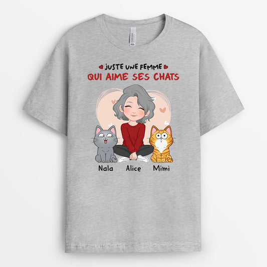 1537AFR2 t shirt juste une fille qui aime ses chats personnalise
