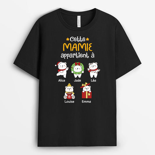 1538AFR1 t shirt cette maman mamie appartient a avec image dours de noel personnalise