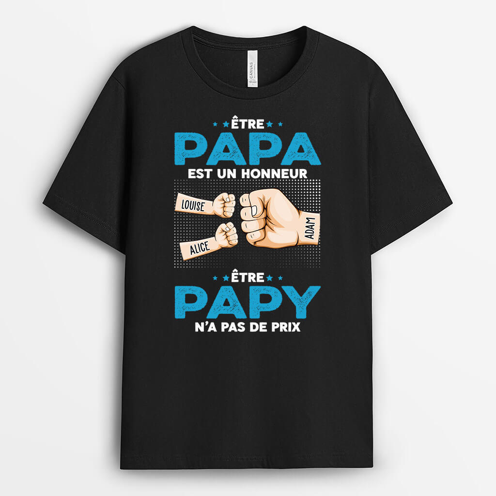 1603AFR1 t shirt etre papa papy est un honneur personnalise