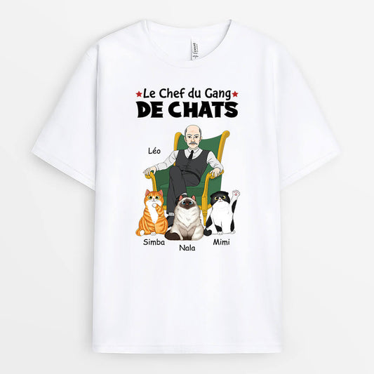 1625AFR2 t shirt chef de la bande de chats personnalise