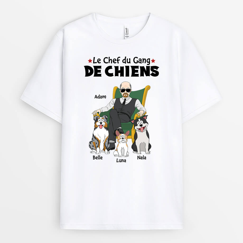 1625AFR2 t shirt chef de la bande de chiens personnalise