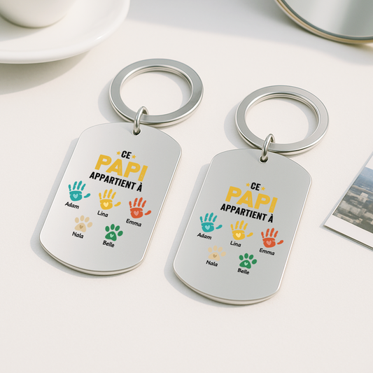 1628JFR2 porte cle aluminium personnalise ce papa appartient a empreintes colorees 1628jkq5b
