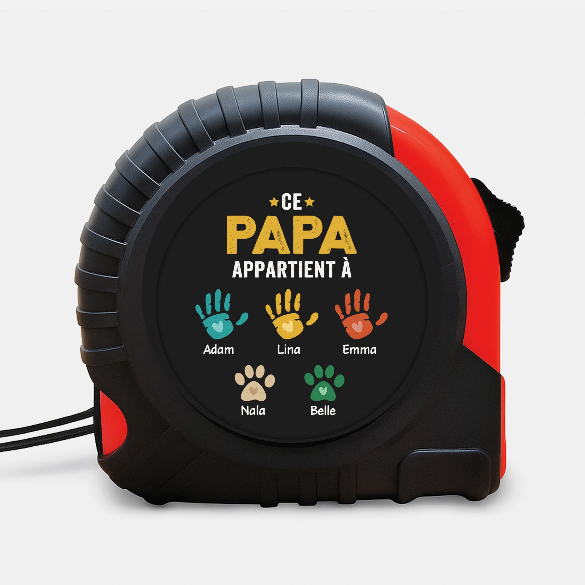 1628OFR1 metre ruban personnalisable ce papa appartient a avec empreintes de mains 1628okq5b