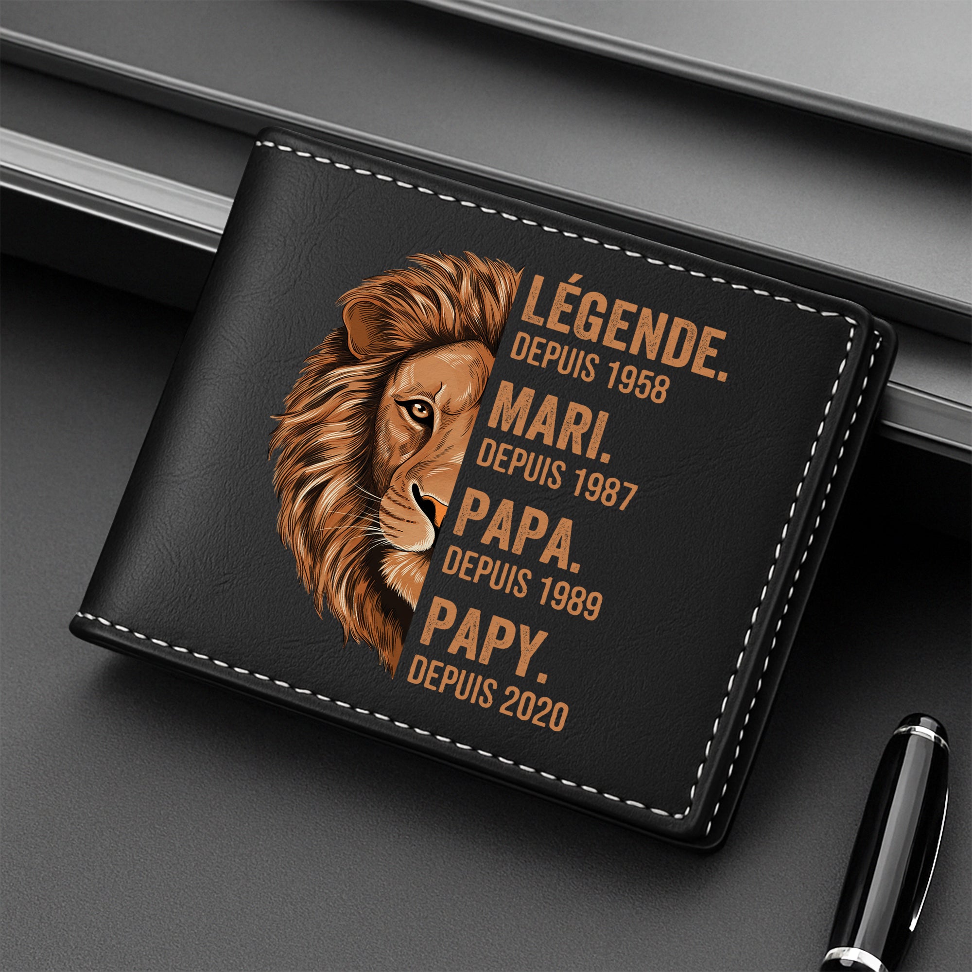 Coffret cadeau personnalisé portefeuille en cuir écologique, stylo et porte- clés - France Coffret cadeau personnalisé portefeuille en cuir écologique, stylo et porte- clés - France