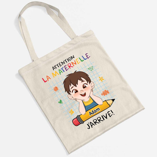 1659BFR2 tote bag pour enfant personnalise attention la maternelle jarrive 1659b8t8k