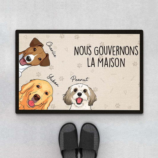 1662DFR1 les chiens regnent sur la maison paillasson avec chien personnalise